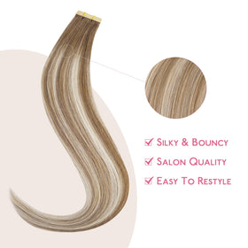 Wennalife Tape in Hair Extensions Balayage Dirty Blonde displayed on a model