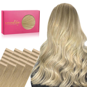 Wennalife Tape in Hair Extensions Balayage Dirty Blonde front view