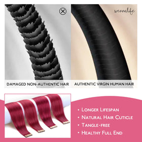 Wennalife Tape in Hair Extensions Burgundy Red close-up of tape