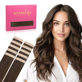 Wennalife Tape in Hair Extensions Chocolate Brown front view