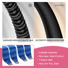 Wennalife Tape in Hair Extensions close-up of blue strands