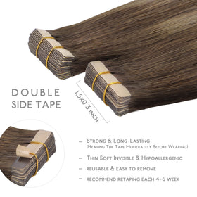 Wennalife Tape in Hair Extensions close-up of chocolate brown to honey blonde