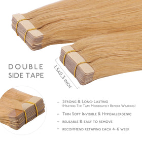 Wennalife Tape in Hair Extensions close-up of strawberry blonde colour
