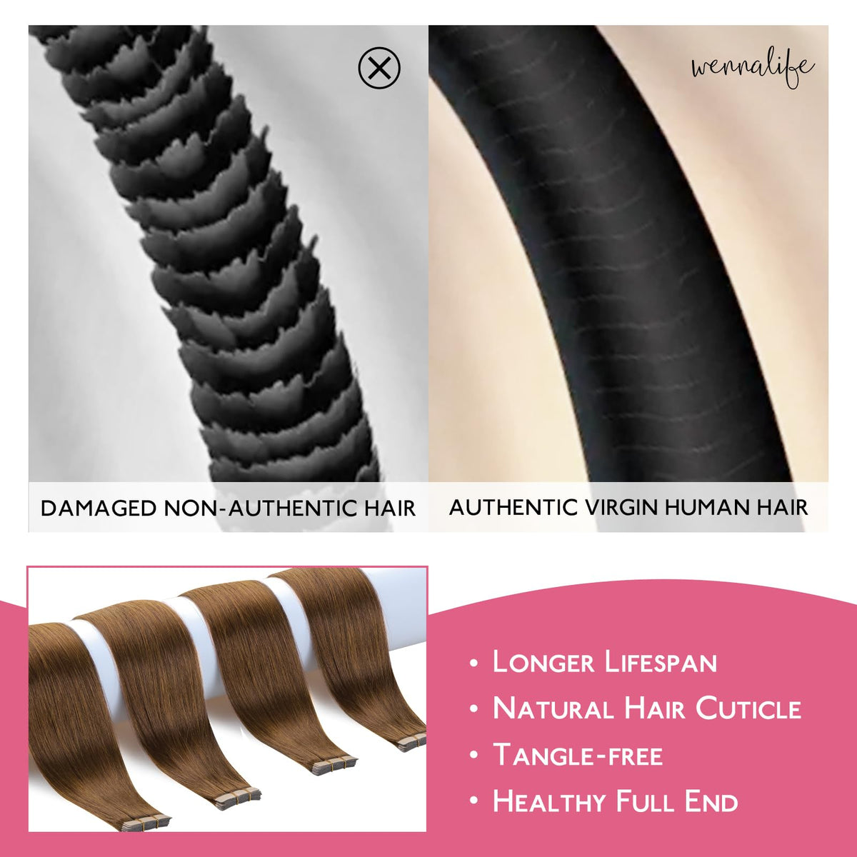 Wennalife Tape in Hair Extensions close-up of tape