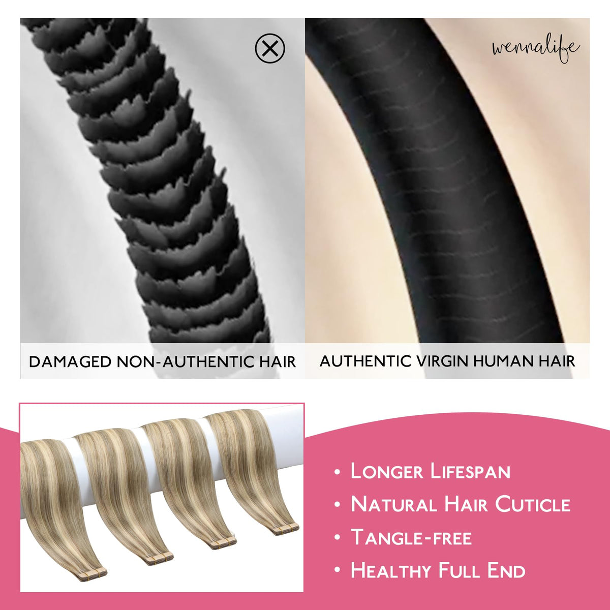 Wennalife Tape in Hair Extensions close-up of the tape