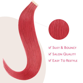 Wennalife Tape in Hair Extensions Coral Red styled on model