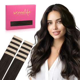 Wennalife Tape in Hair Extensions Dark Brown front view