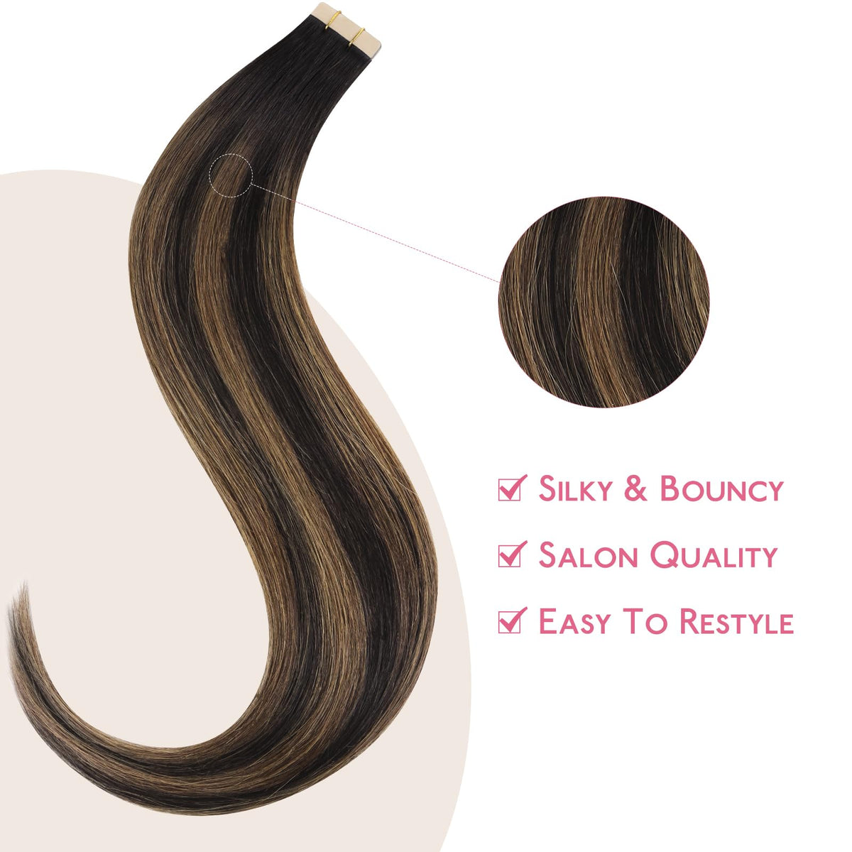 Wennalife Tape in Hair Extensions displayed on a model