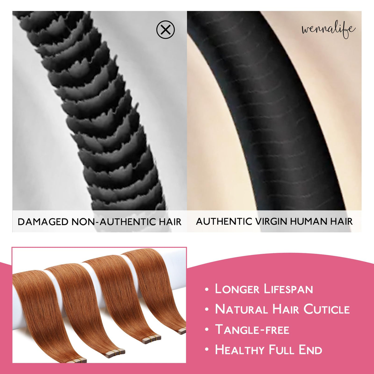 Wennalife Tape in Hair Extensions displayed with packaging