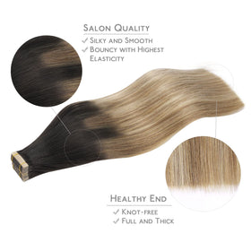 Wennalife Tape in Hair Extensions in natural light displaying colour blend