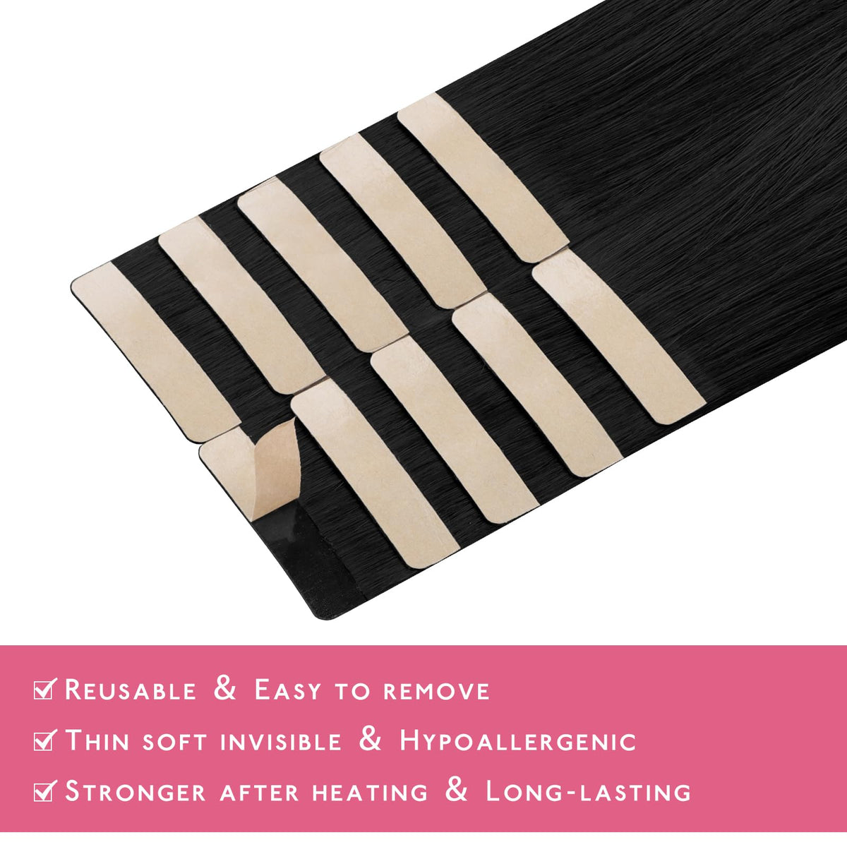 Wennalife Tape in Hair Extensions Jet Black 10pcs display