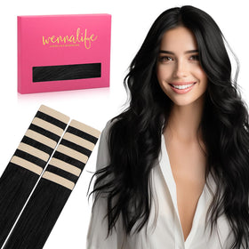 Wennalife Tape in Hair Extensions Jet Black 18 inch front view