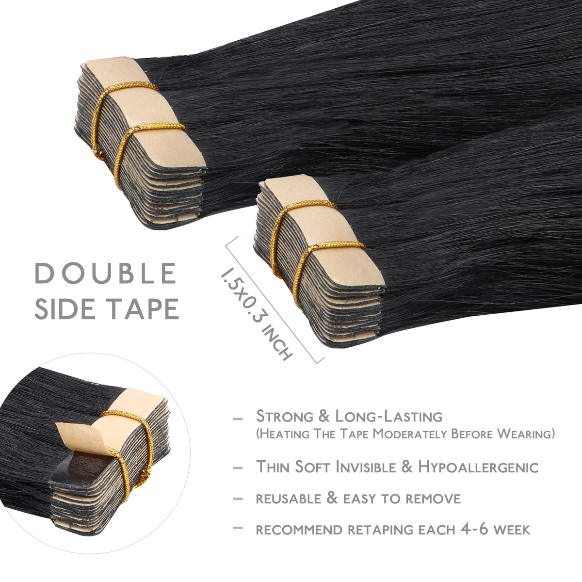 Wennalife Tape in Hair Extensions Jet Black close-up of tape