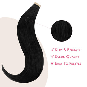 Wennalife Tape in Hair Extensions Jet Black displayed on a model