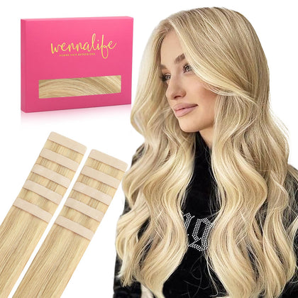 Wennalife Tape in Hair Extensions Light Blonde Highlighted front view