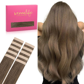 Wennalife Tape in Hair Extensions Light Brown 10pcs front view