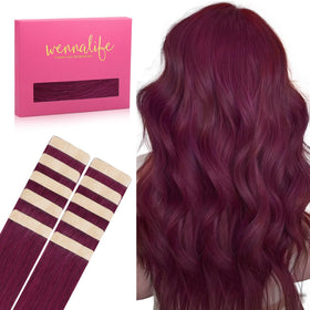 Wennalife Tape In Hair Extensions Light Burgundy 10pcs front view
