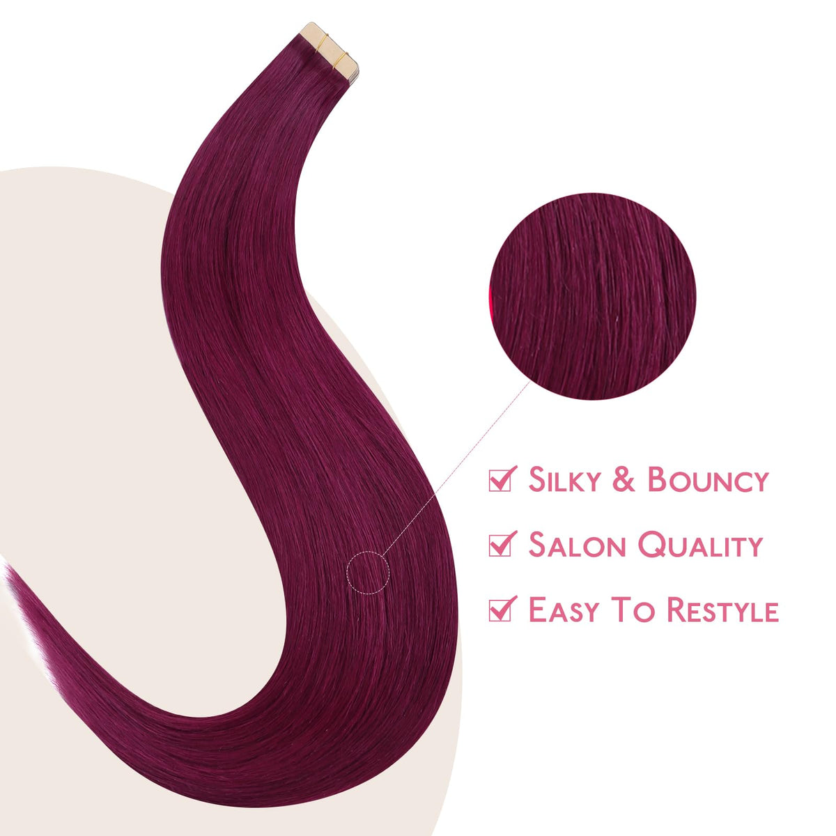 Wennalife Tape in Hair Extensions Light Burgundy close-up