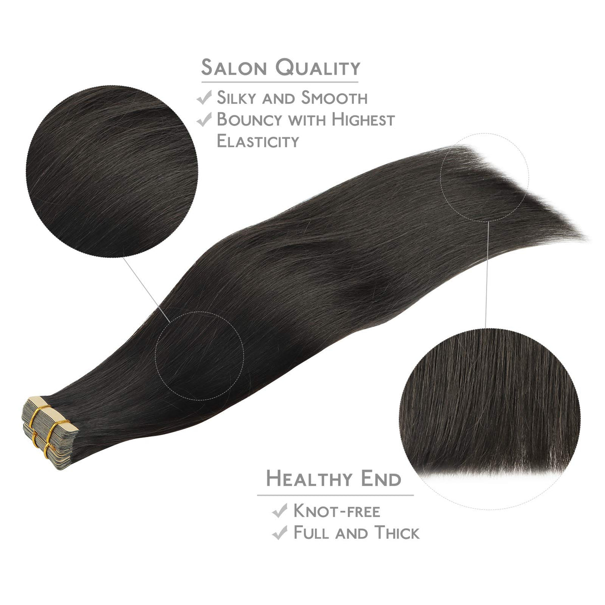 Wennalife Tape in Hair Extensions Natural Black displayed on a model