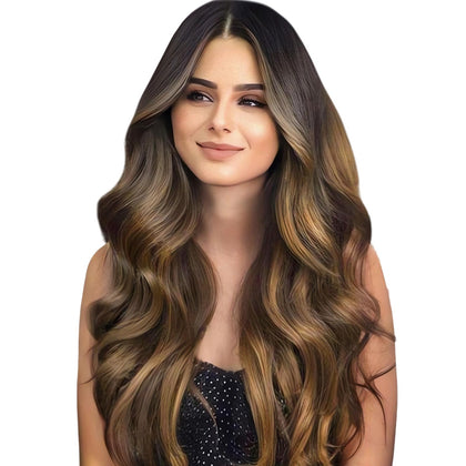 Wennalife Tape in Hair Extensions Ombre Dark Brown to Light Chestnut Brown 40pcs