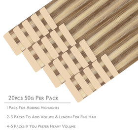 Wennalife Tape in Hair Extensions packaging with Ash Brown and Platinum Blonde