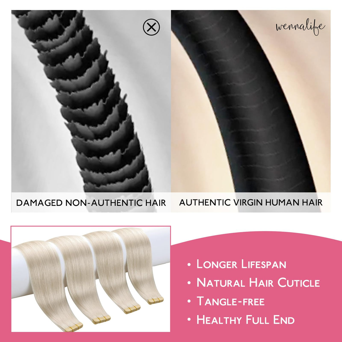 Wennalife Tape in Hair Extensions Platinum Blonde close-up of tape