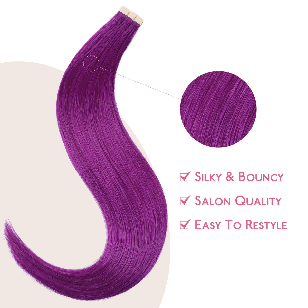 Wennalife Tape in Hair Extensions Purple 14 Inch styled in hair