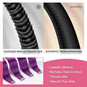 Wennalife Tape in Hair Extensions Purple 14 Inch with installation guide