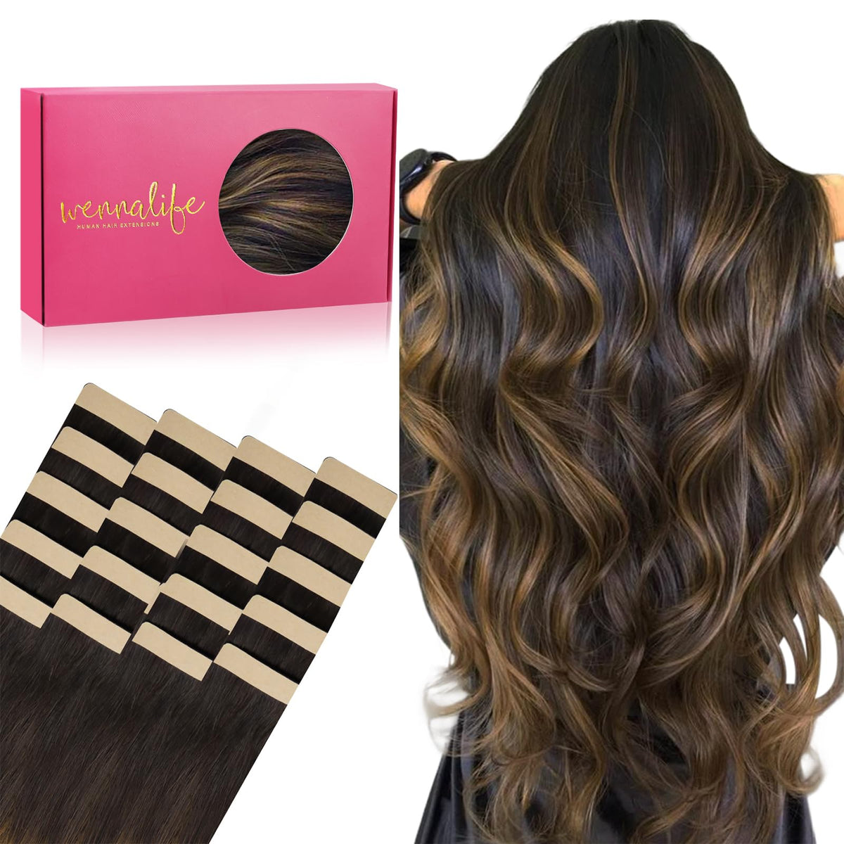 Wennalife Tape in Hair Extensions Remy Human Hair front view