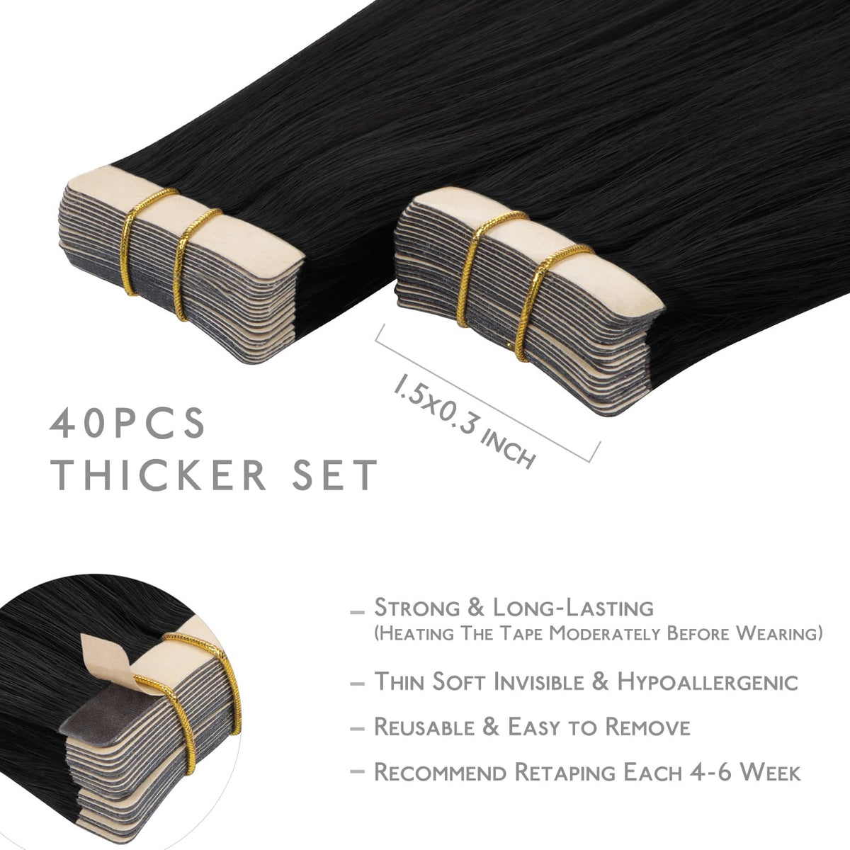 Wennalife Tape in Hair Extensions showing jet black colour