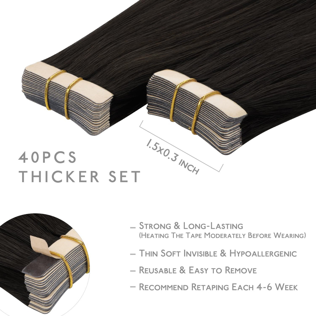 Wennalife Tape in Hair Extensions showing replacement tapes