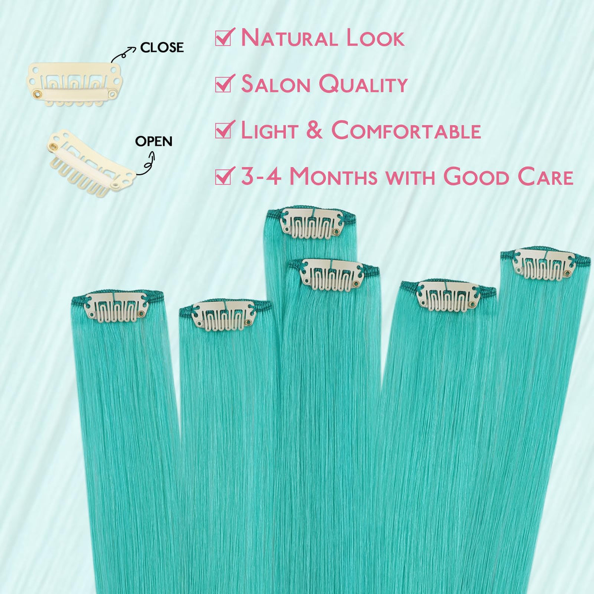 Wennalife Teal Green Clip-In Hair Extensions in packaging