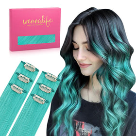 Wennalife Teal Green Clip-In Hair Extensions set with 6 pieces