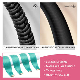 Wennalife Teal Green Tape in Hair Extensions displayed on a model