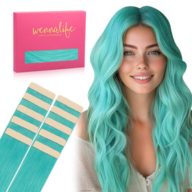 Wennalife Teal Green Tape in Hair Extensions front view