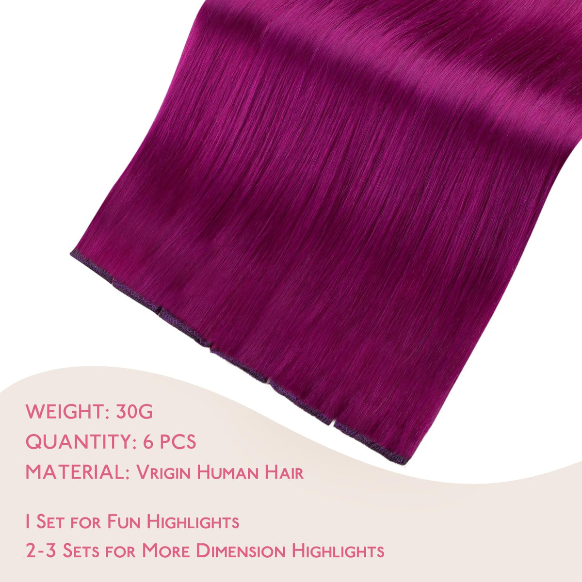 Wennalife Violet Clip-in Hair Extensions 22 Inch back view
