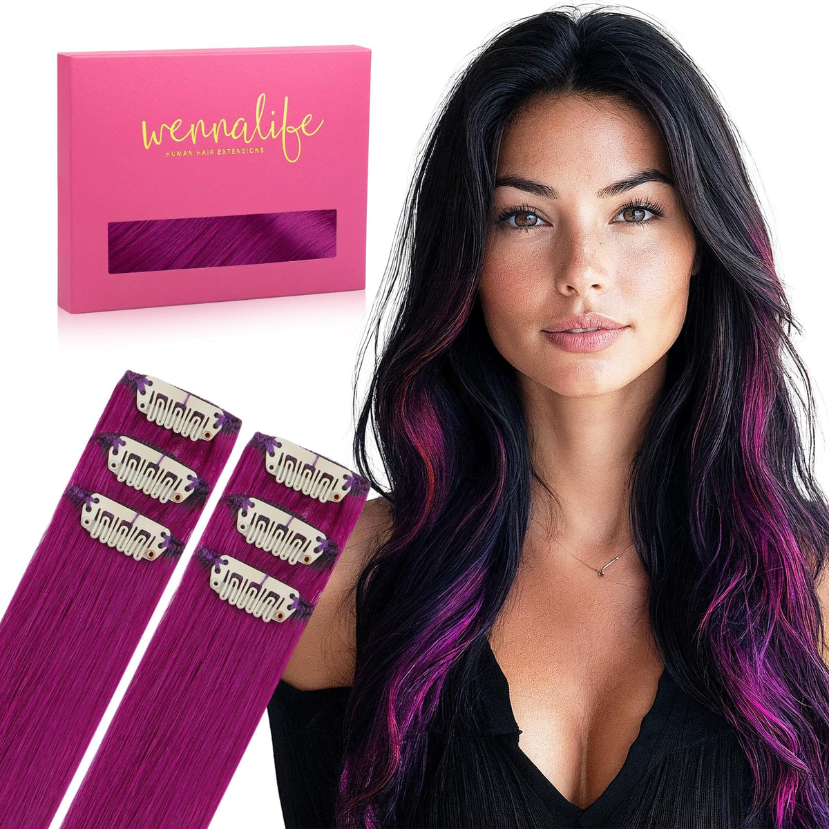 Wennalife Violet Clip-in Hair Extensions 22 Inch front view
