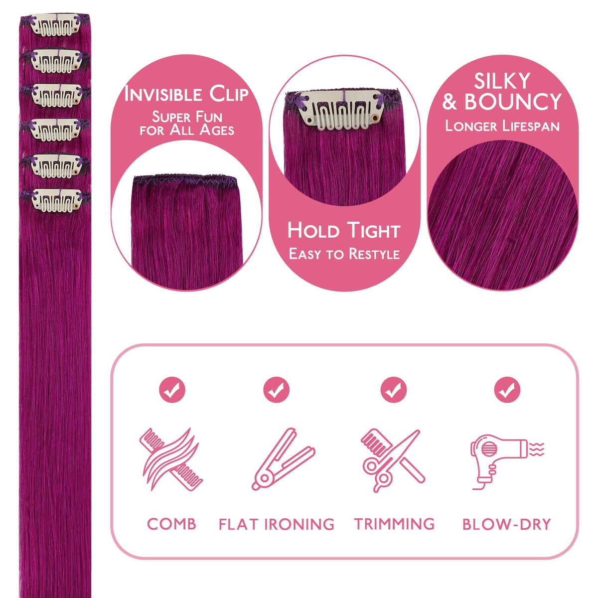 Wennalife Violet Clip-in Hair Extensions 22 Inch side view