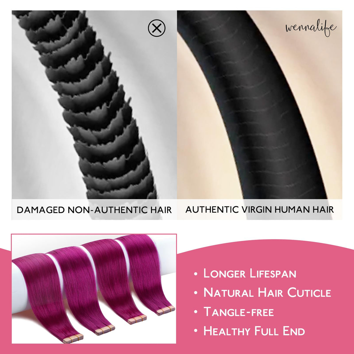Wennalife Violet Tape in Hair Extensions close-up of tape