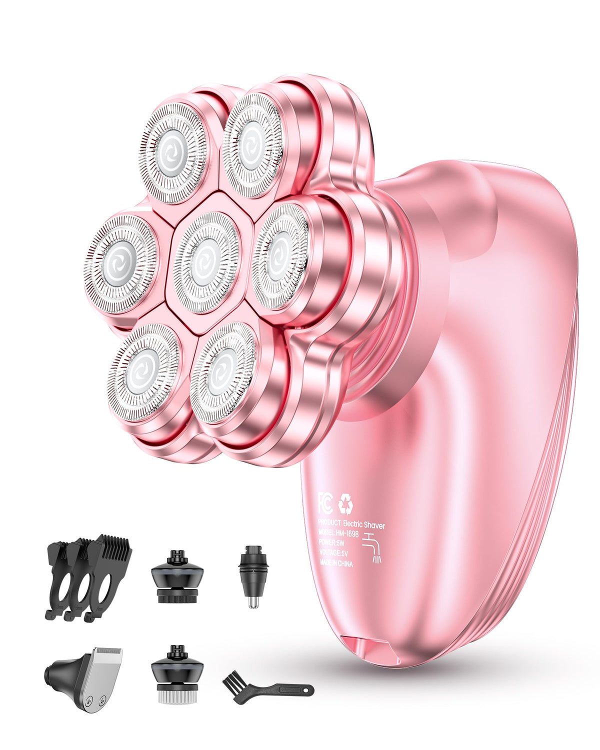 WEQOEE 5-in-1 Electric Razors for Women front view in pink