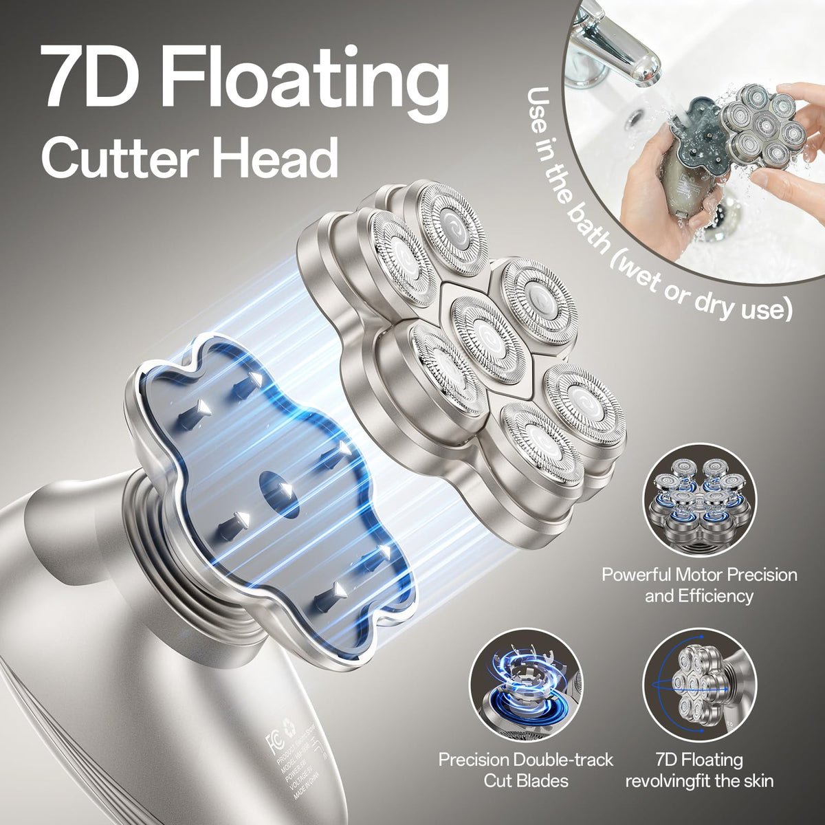 WEQOEE Electric Head Shaver 7D grooming kit components