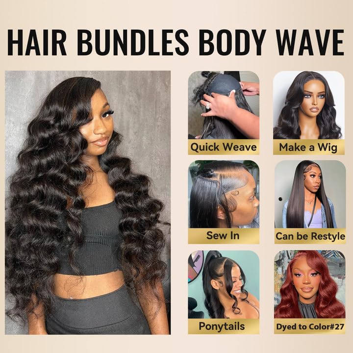 WEQUEEN Body Wave Bundles displayed on a mannequin