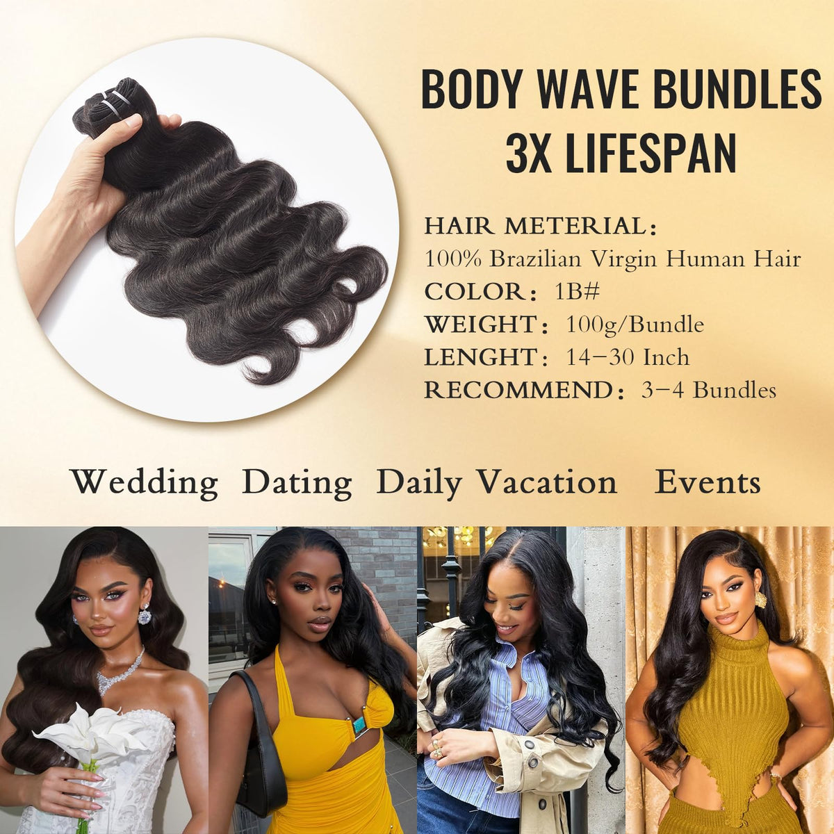 WEQUEEN Body Wave Hair Bundle 14 16 18 Inch packaging