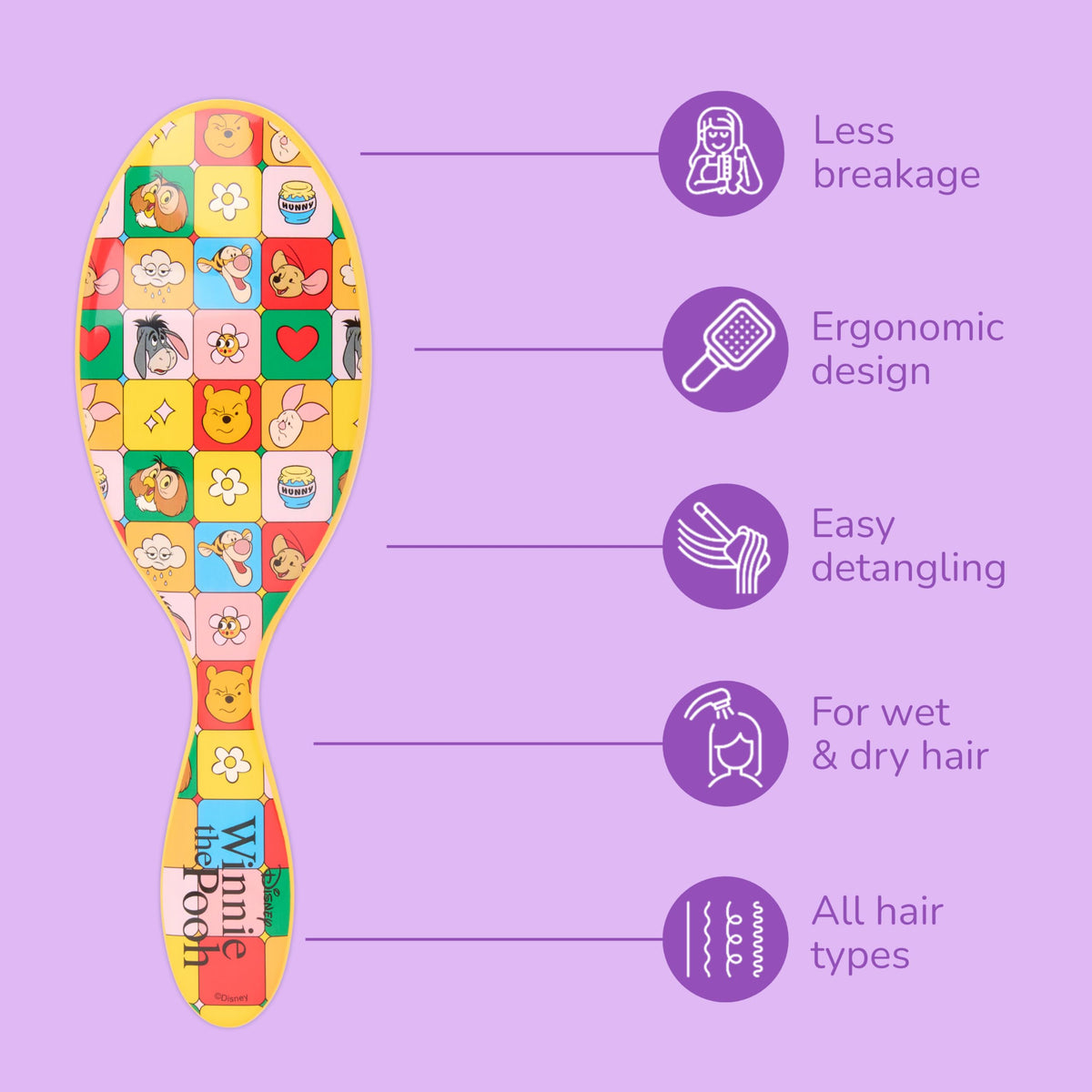 Wet Brush Disney Winnie The Pooh Detangler Hair Brush showing flexible bristles