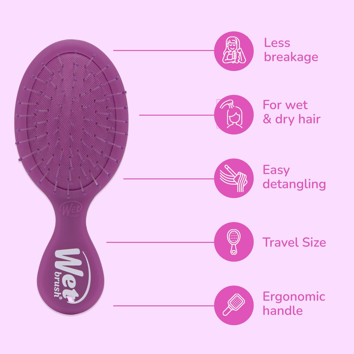 Wet Brush Mini Detangler Hair Brush Purple Frost bristles close-up