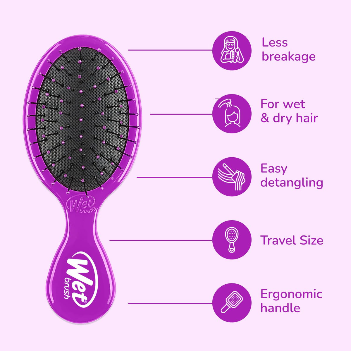 Wet Brush Mini Detangler Hair Brush purple side view
