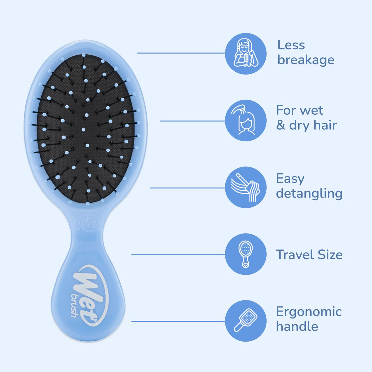 Wet Brush Mini Detangler side view with packaging