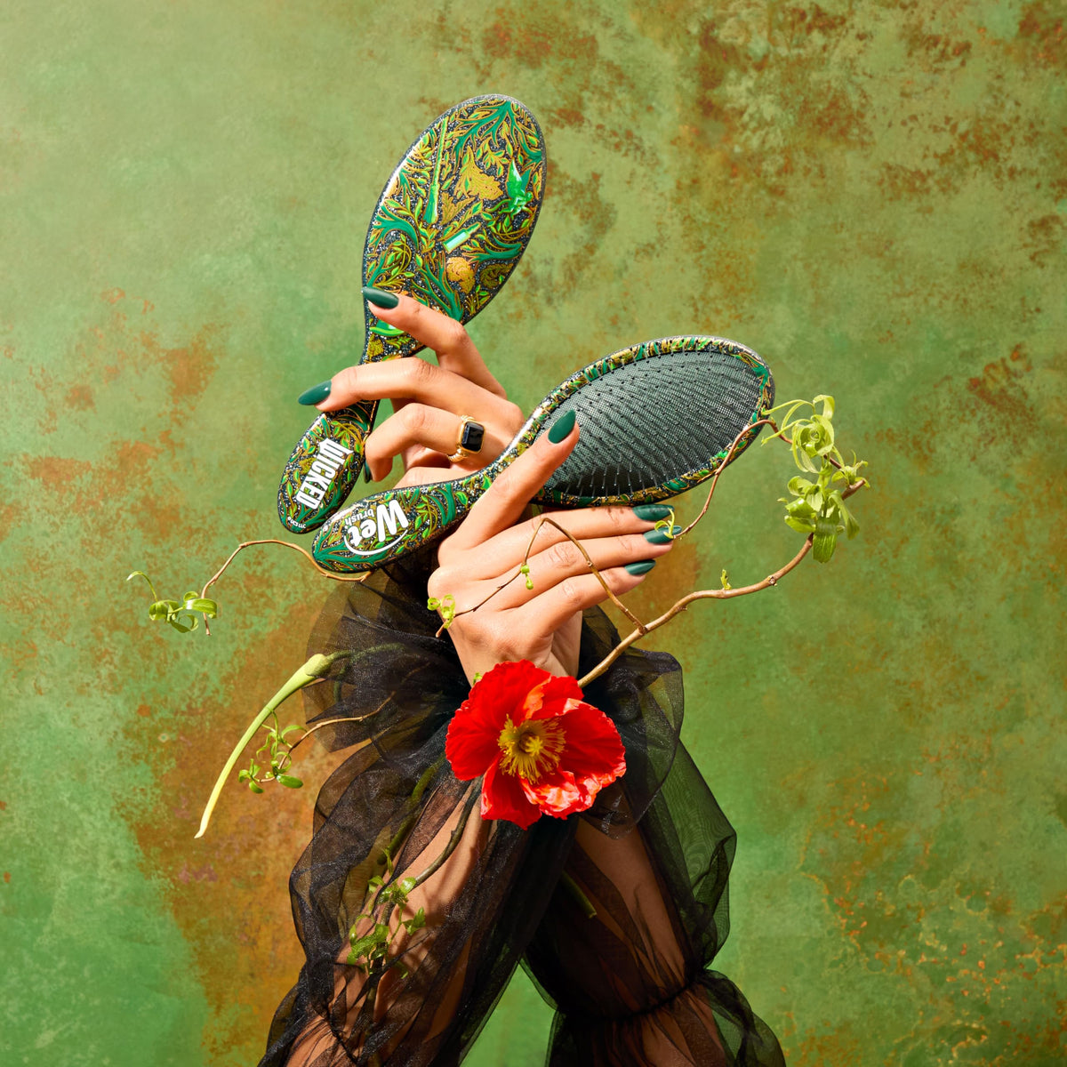 Wet Brush Original Detangler Hair Brush Elphaba with hair accessory