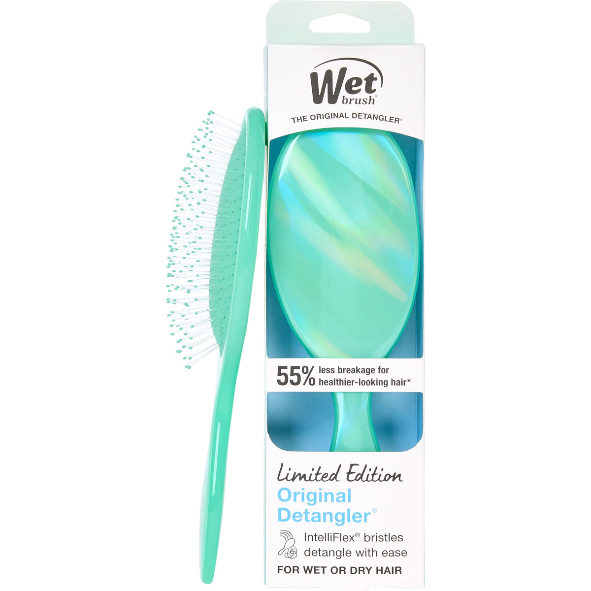 Wet Brush Original Detangler Hair Brush front view in Prismatic Glow Green