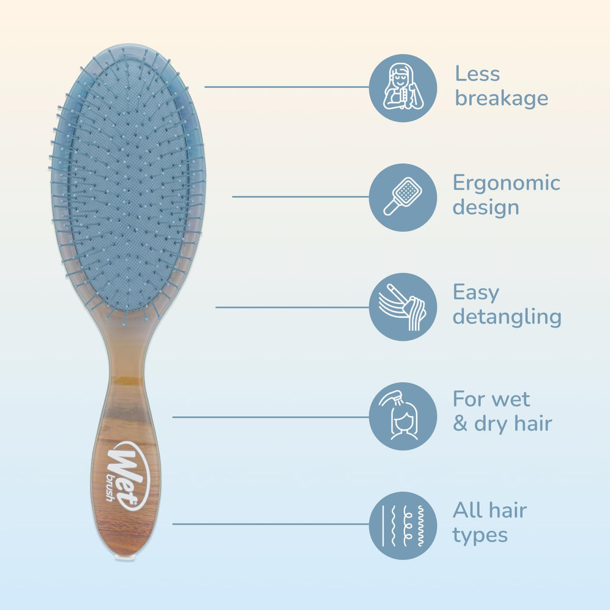 Wet Brush Original Detangler Hair Brush in Blue, bristle close-up